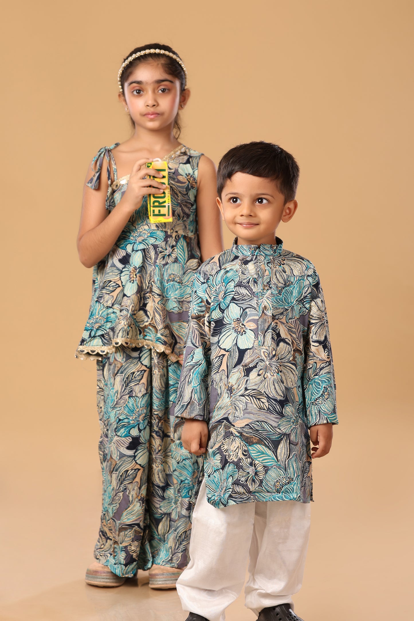 Floral Printed Off Shoulder Twinning Set - Blue