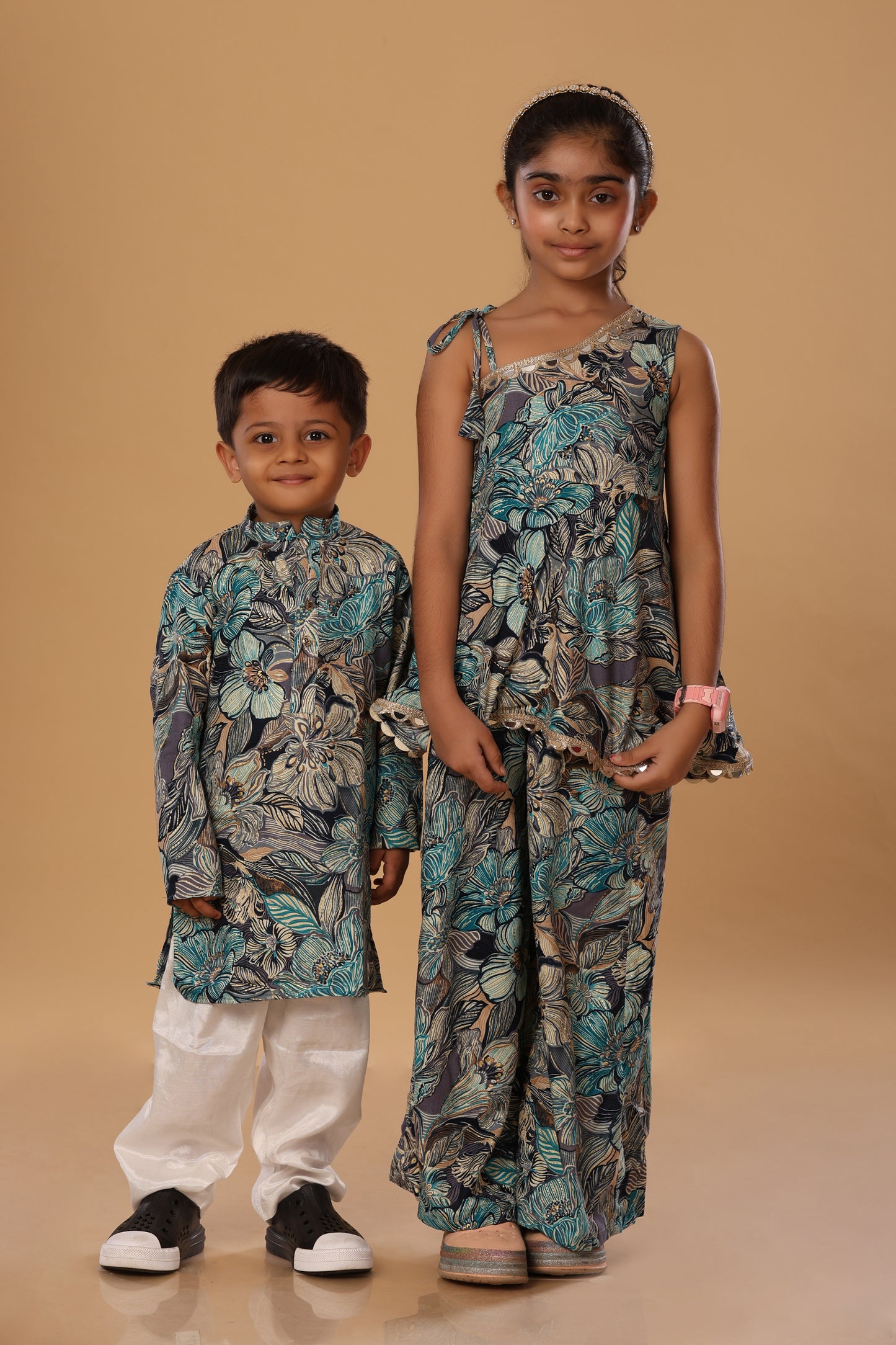 Floral Printed Off Shoulder Twinning Set - Blue