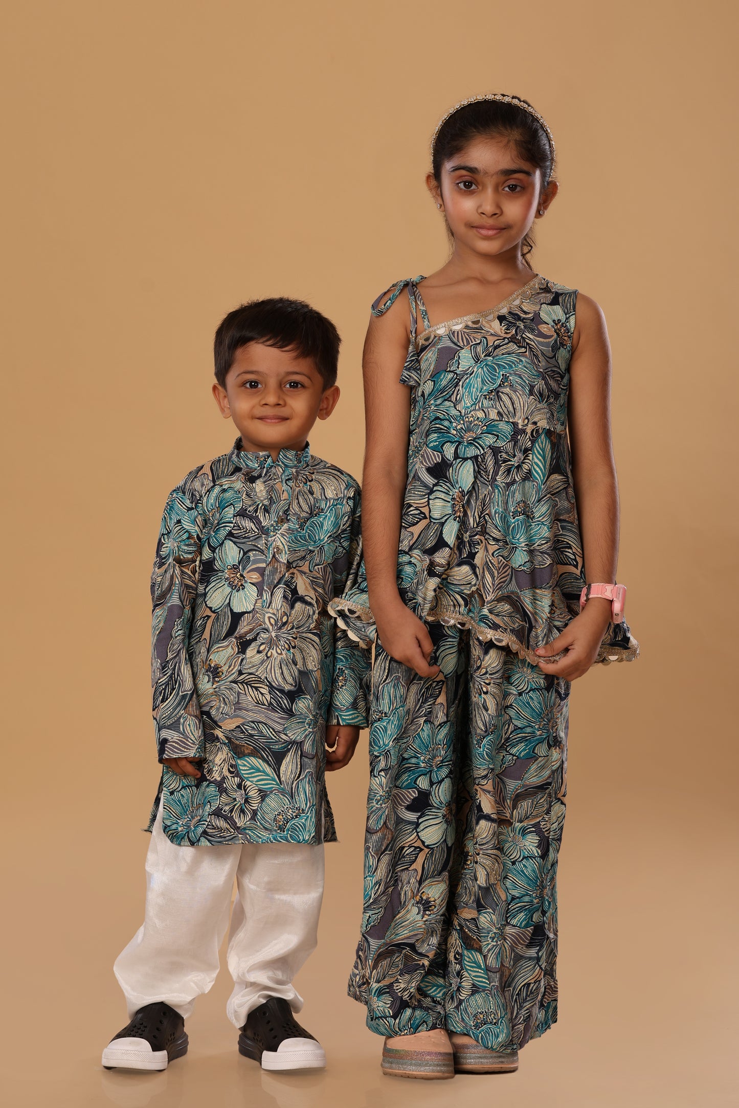 Floral Printed Off Shoulder Twinning Set - Blue