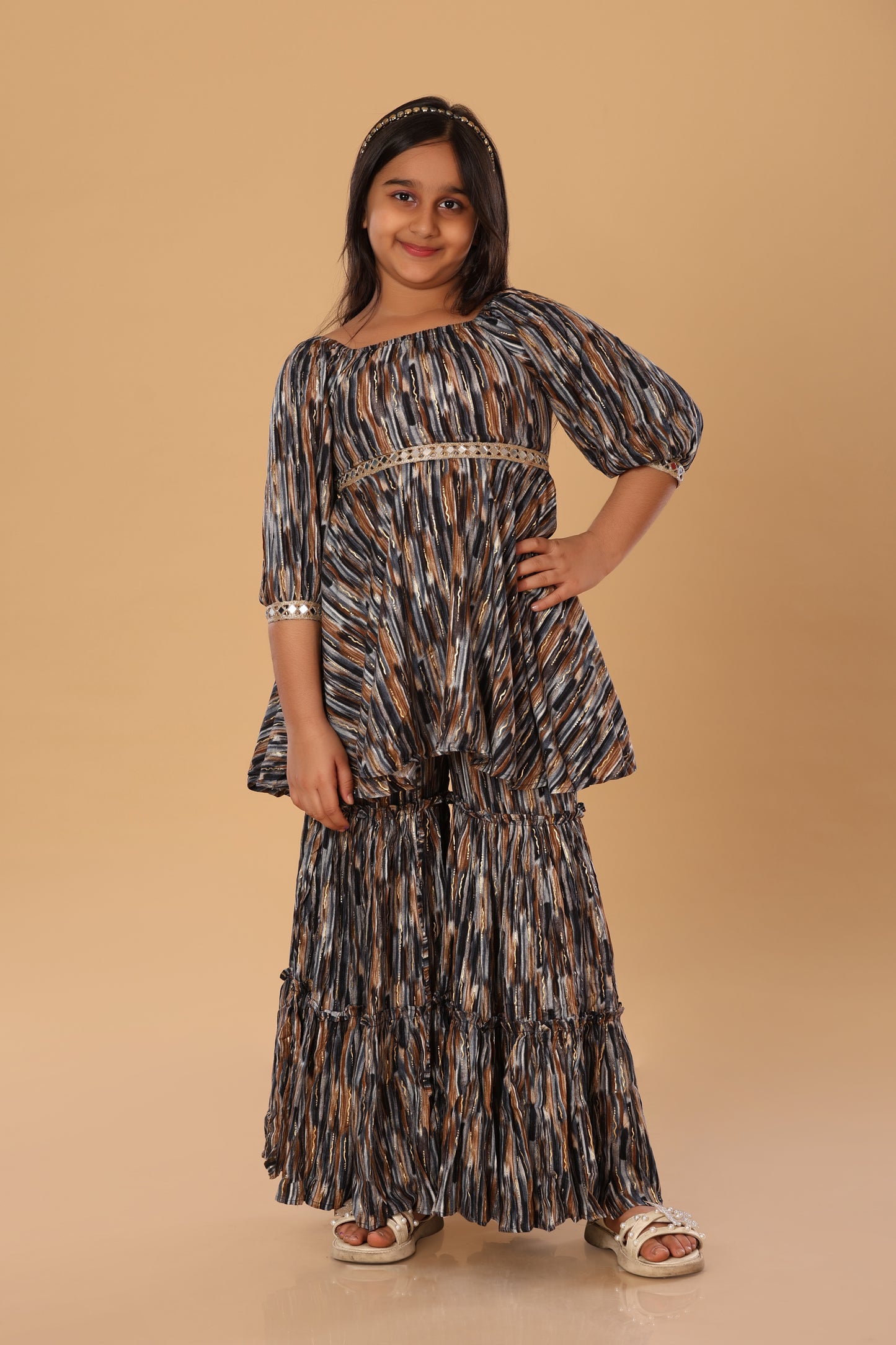 Printed Boat Neck Sharara Set