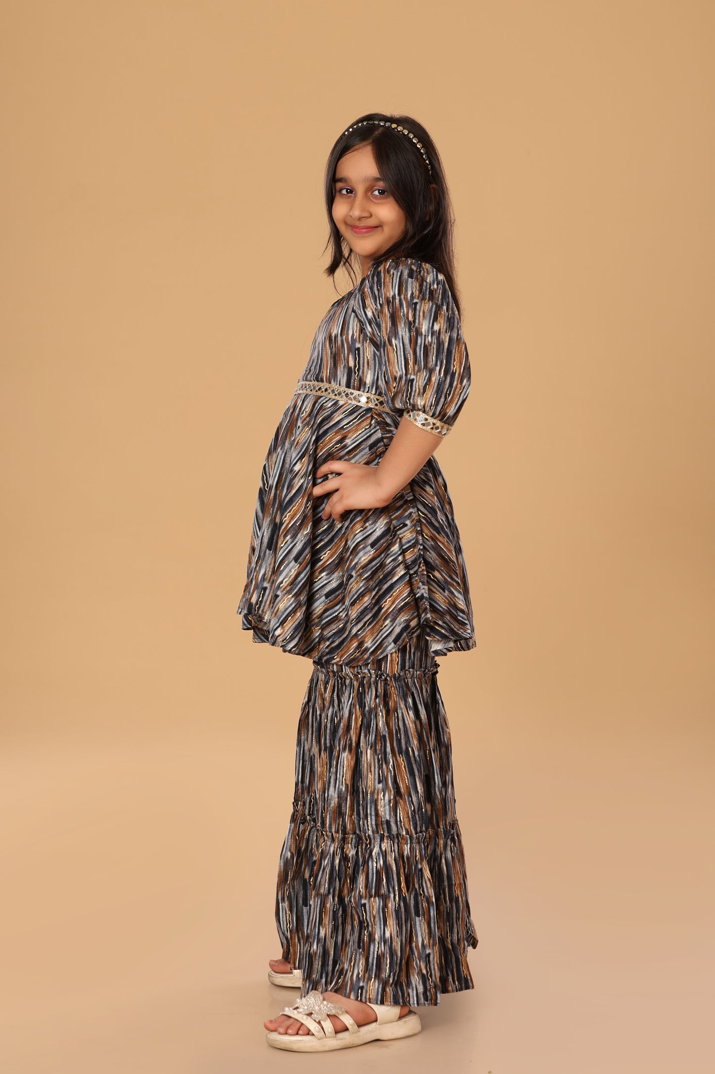 Printed Boat Neck Sharara Set