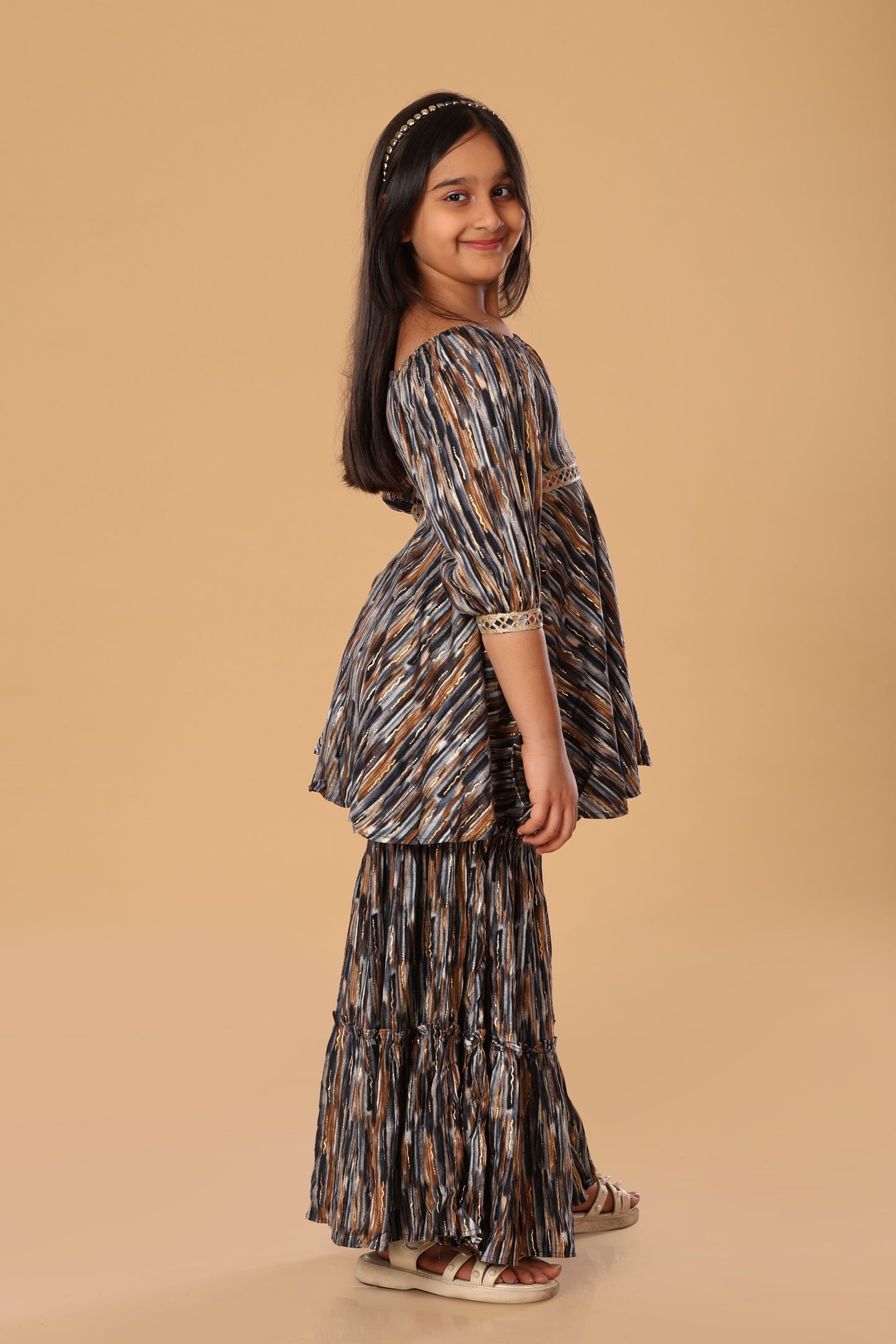 Printed Boat Neck Sharara Set