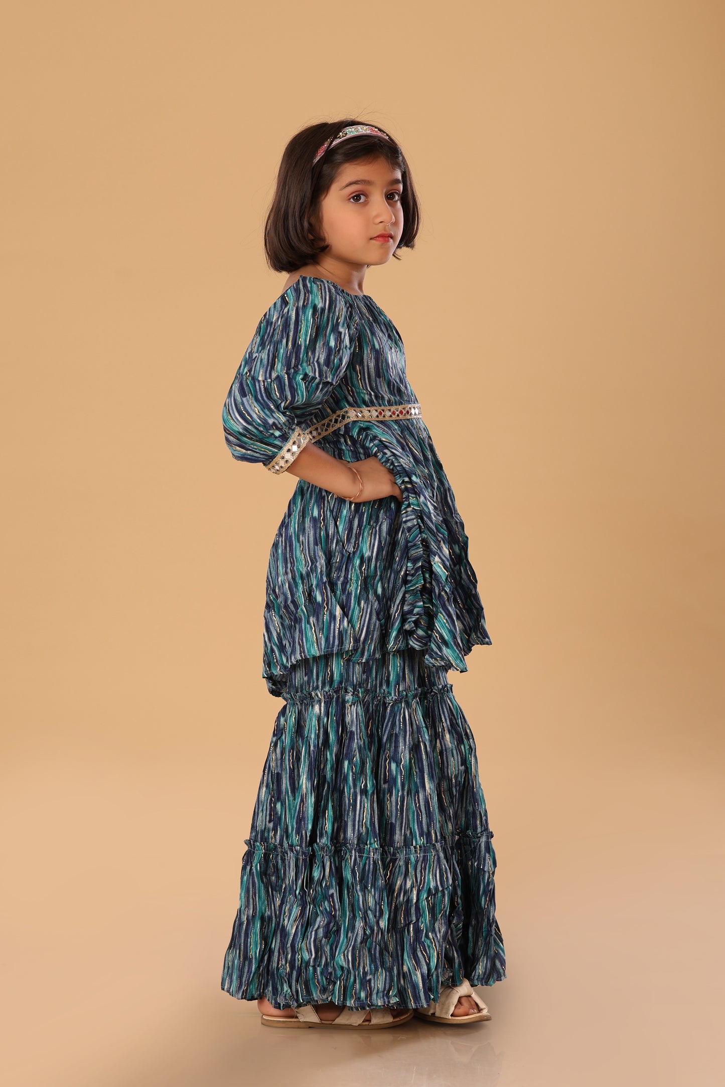 Printed Boat Neck Sharara Set