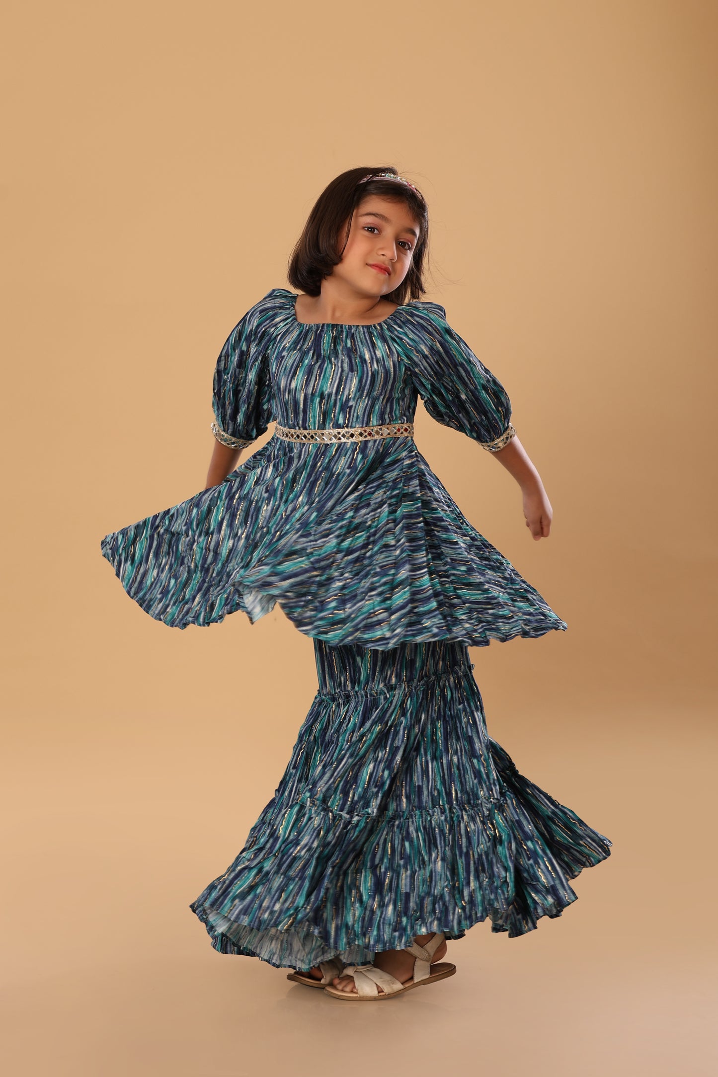 Printed Boat Neck Sharara Set