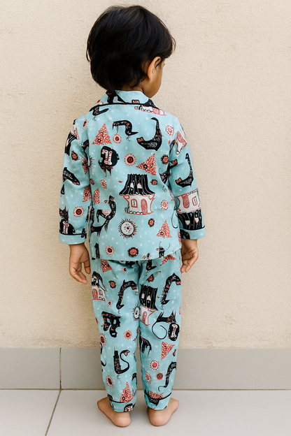 Blue Houseshaped Print Nigthwear