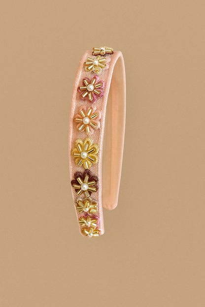 PEACH FLOWER HANDWORK HEADBAND