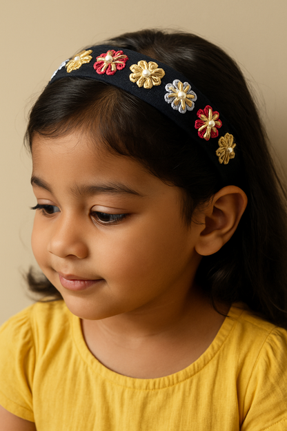 BLACK FLOWER HANDWORK HEADBAND