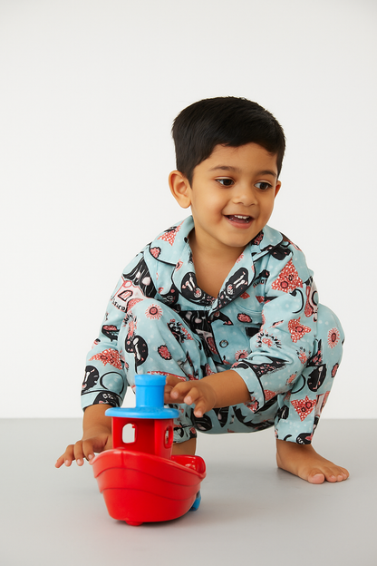 Blue Houseshaped Print Nigthwear