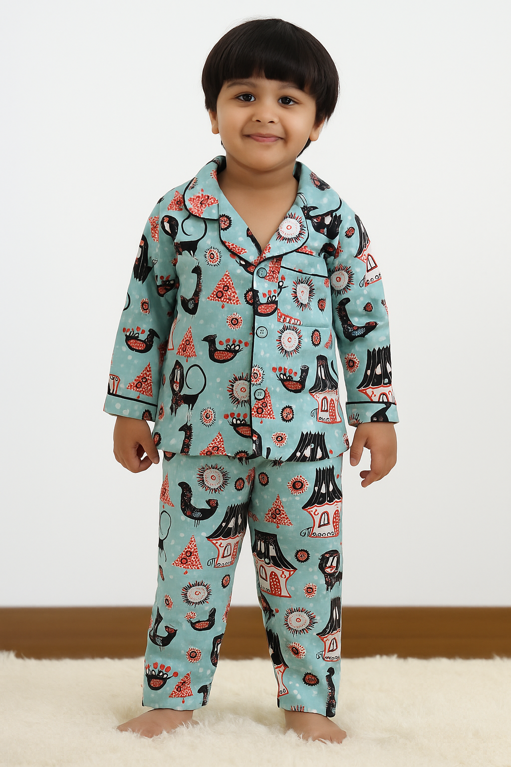 Blue Houseshaped Print Nigthwear