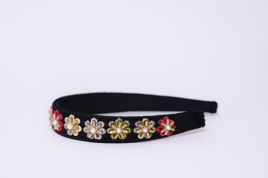BLACK FLOWER HANDWORK HEADBAND
