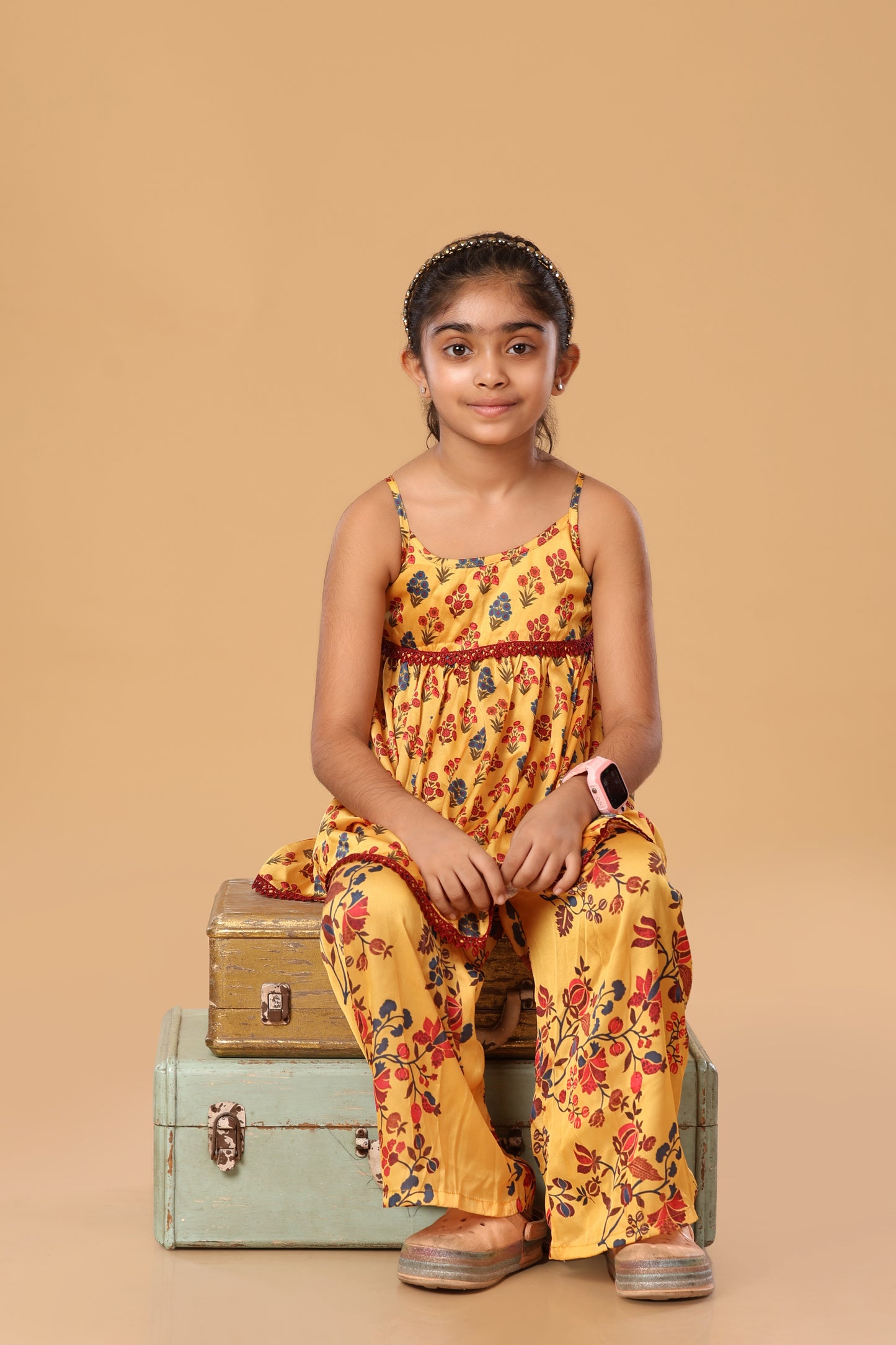 Printed Floral Laced Spaghetti Set
