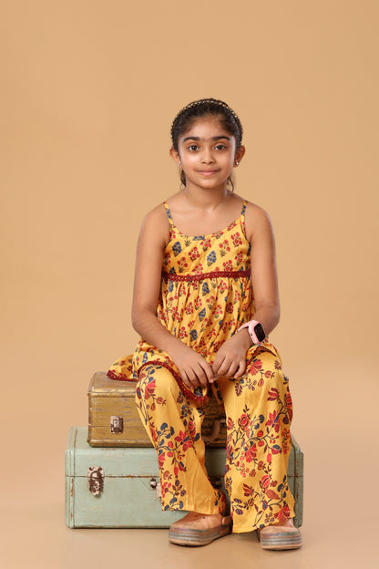 Printed Floral Laced Spaghetti Set