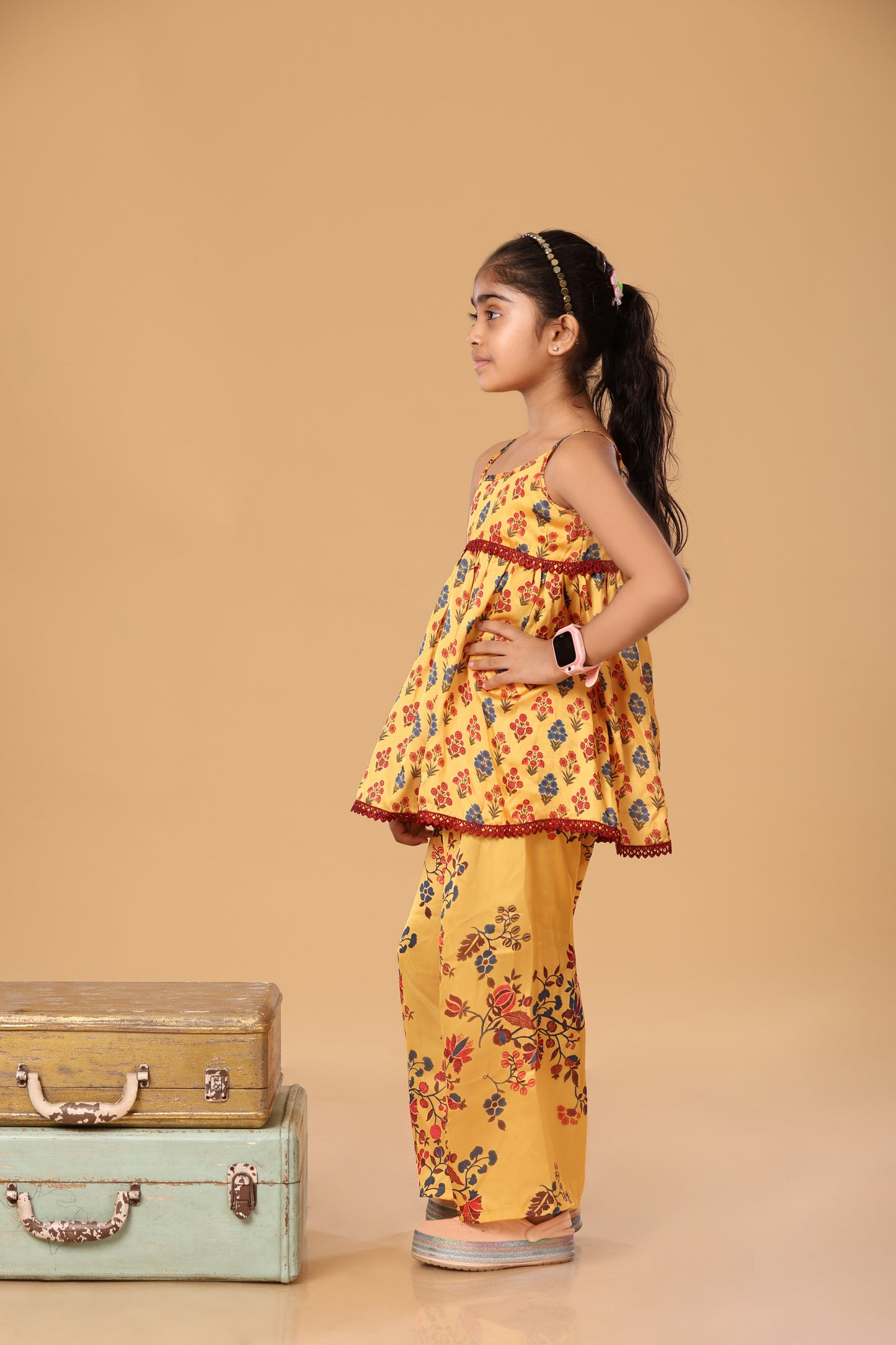 Printed Floral Laced Spaghetti Set
