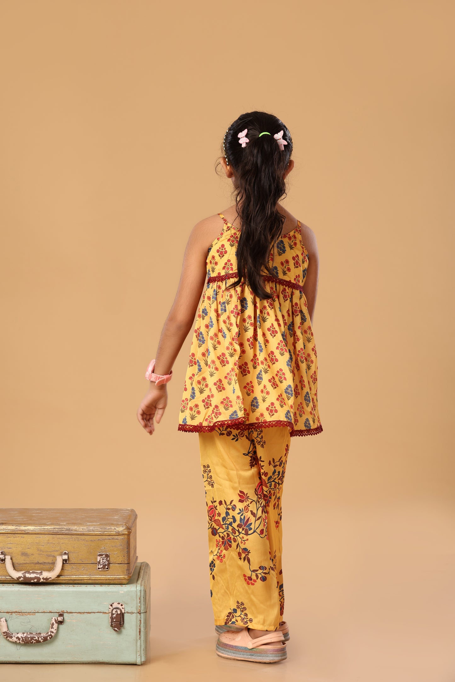 Printed Floral Laced Spaghetti Set