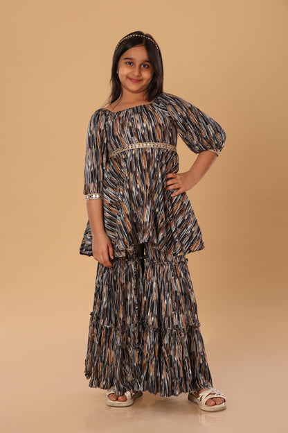 Printed Boat Neck Sharara Set