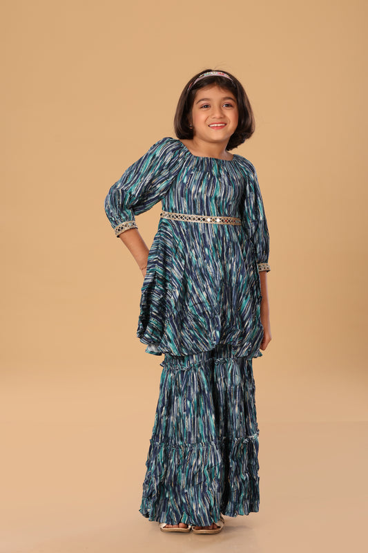 Printed Boat Neck Sharara Set