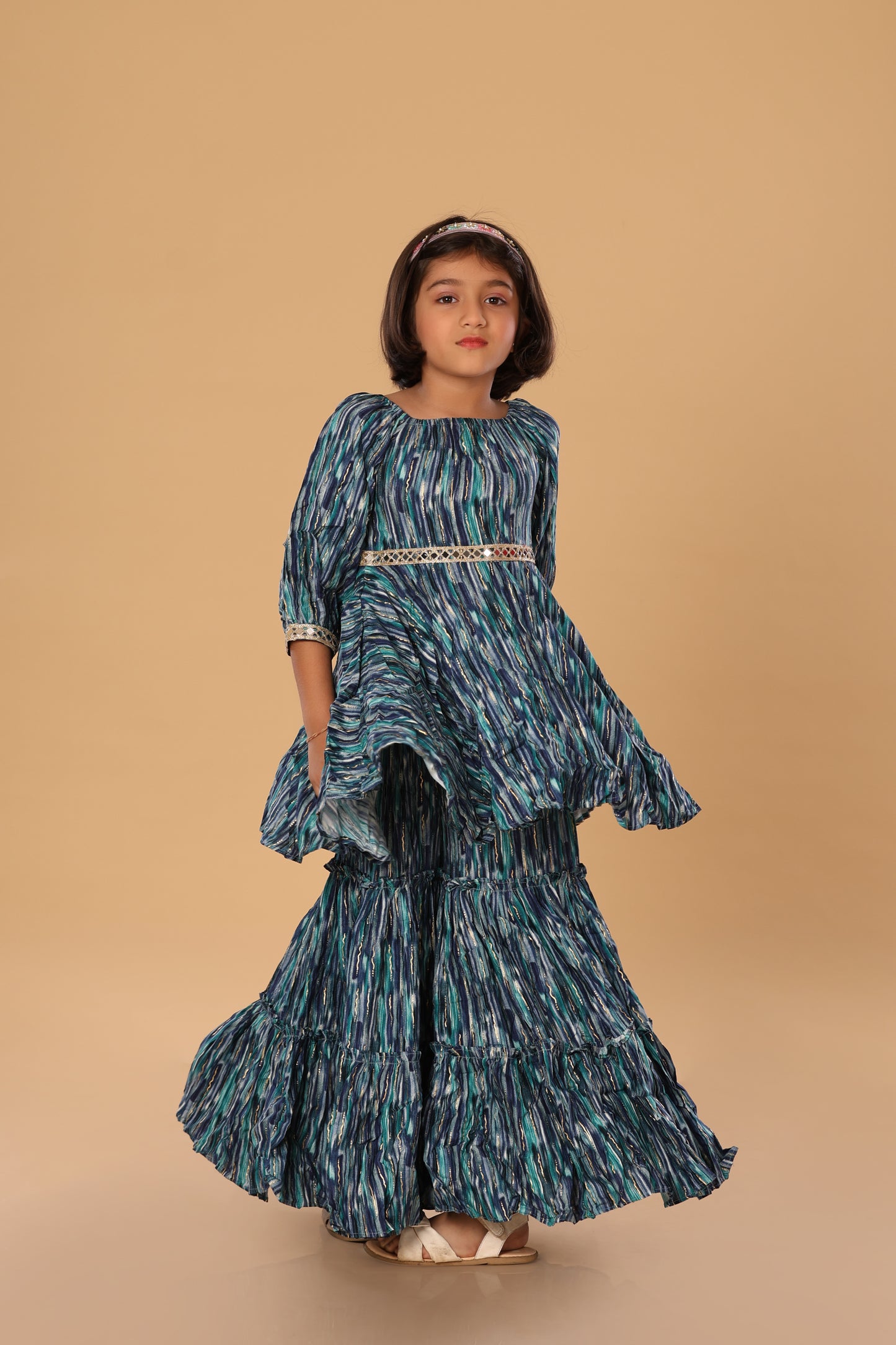 Printed Boat Neck Sharara Set
