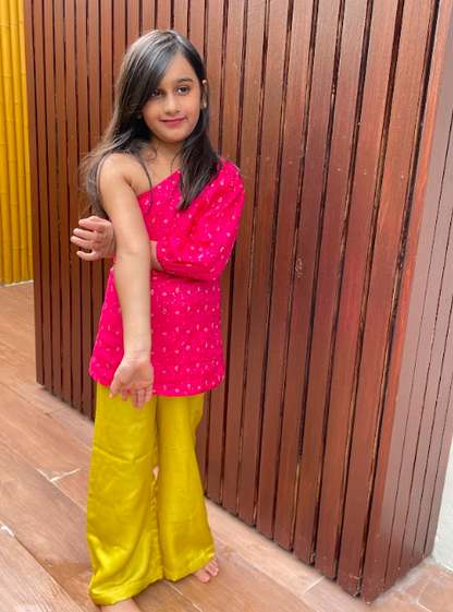 Fouschia Silk Off Shoulder Pant Set